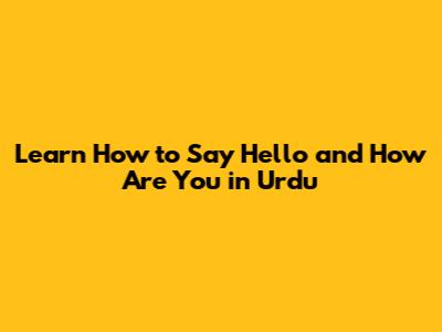 Learn How to Say Hello and How Are You in Urdu