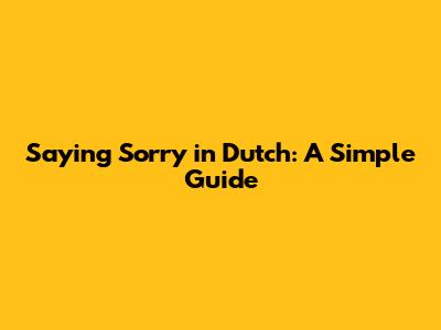 Saying Sorry in Dutch: A Simple Guide