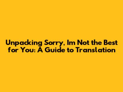 Unpacking "Sorry, I'm Not the Best for You": A Guide to Translation