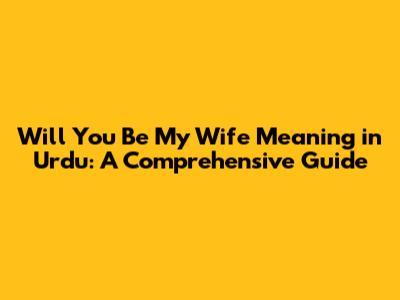 Will You Be My Wife Meaning in Urdu: A Comprehensive Guide